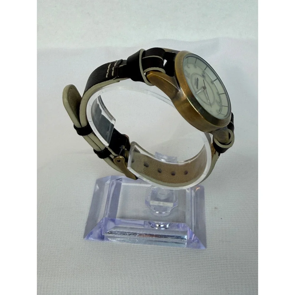 Timex Expedition Indiglo Brass Case Brown Leather Strap Watch 957 S1